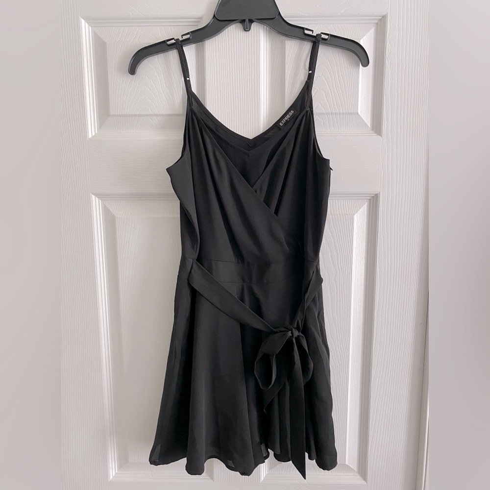 Black Romper with deep V in front & waist tie